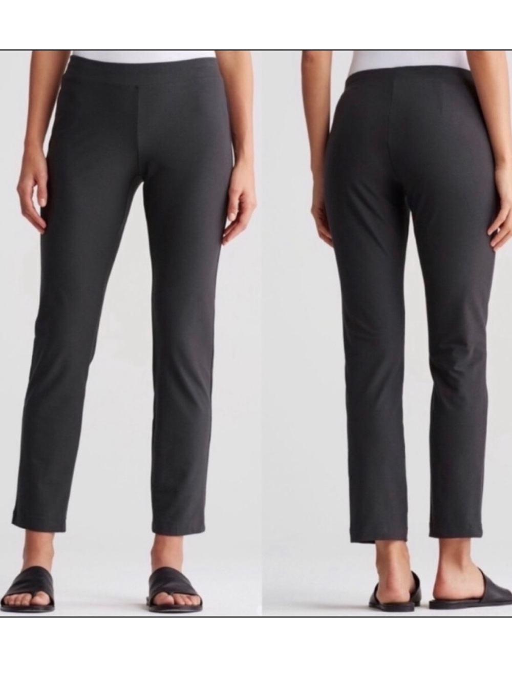 Eileen Fisher Washable Stretch Crepe Slim Pants Comfy Dark Charcoal Gray Medium